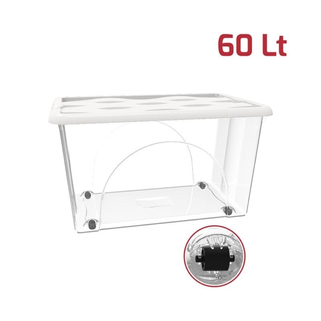 cutie plastic transparent cu capac si roti